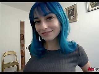 Blue Haired chick has a taut slot
