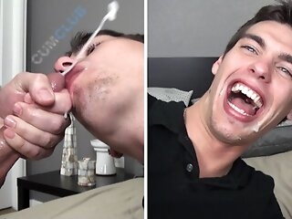 Infatuating Jism Licking Cock Blower Gulps Giant Load from Huge Firm Shaft