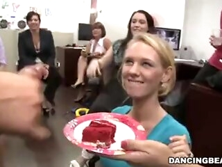 Male stripper cums on her slice of cake